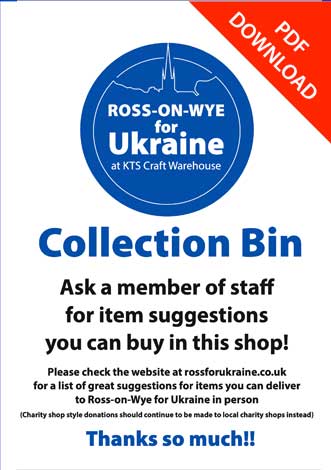 Download a sign to start a Ross-on-Wye for Ukraine collection bin in your village or area in Herefordshire